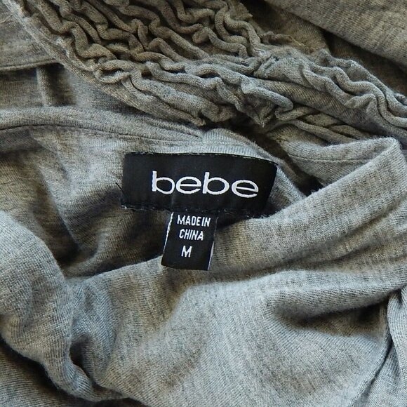 Bebe Heather Gray Stretch Knit Open Back Raw Edge Ruffle Detail Dress Lined M - Picture 4 of 4